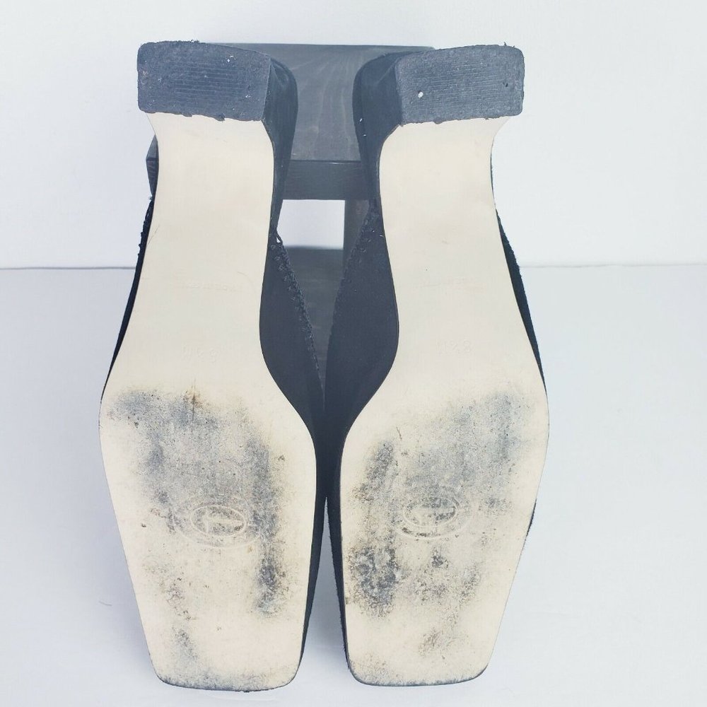 Vintage A. Marinelli Women's Black Suede Crochet Slip On Mules Size 8.5M NICE! - Picture 4 of 5